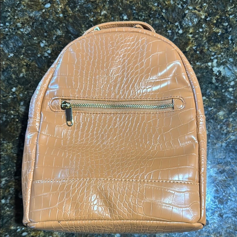 Croc-Embossed Tan Backpack
